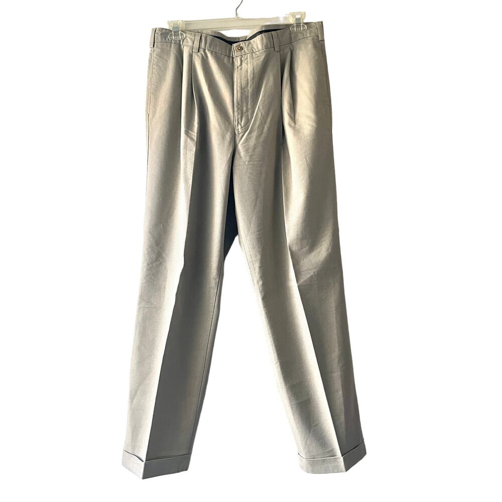 Savane Light Olive Green Heather Pleated Cuffed Pants - Size 36W & 31L